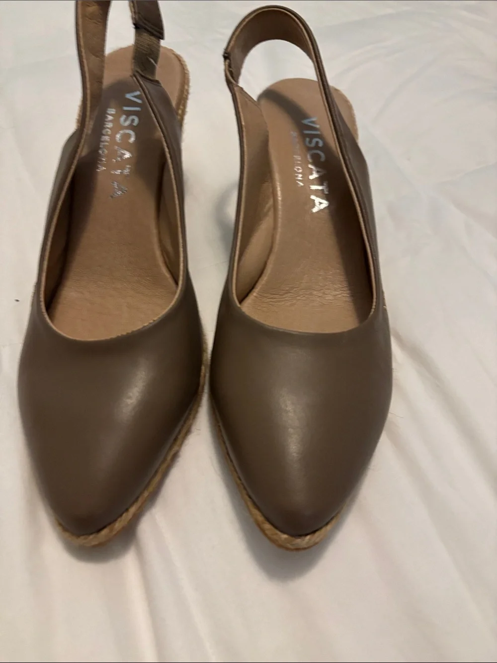 Viscata Barcelona Brown Leather Espadrille Wedge Slingbacks NWOT